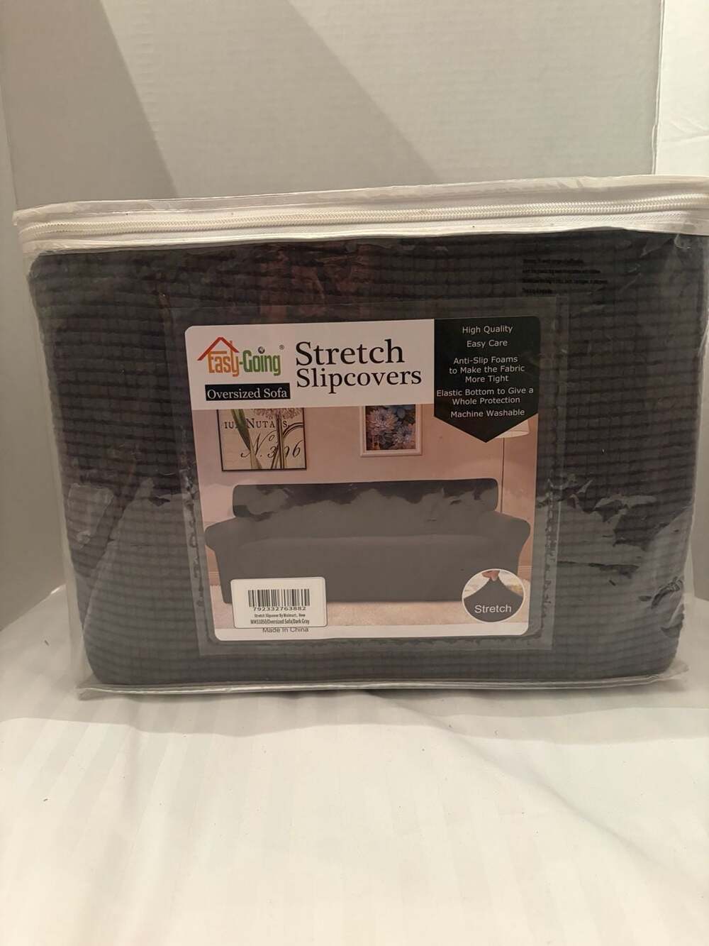 Easy-Going Stretch Slipcover for Oversized Sofa, Dark Gray